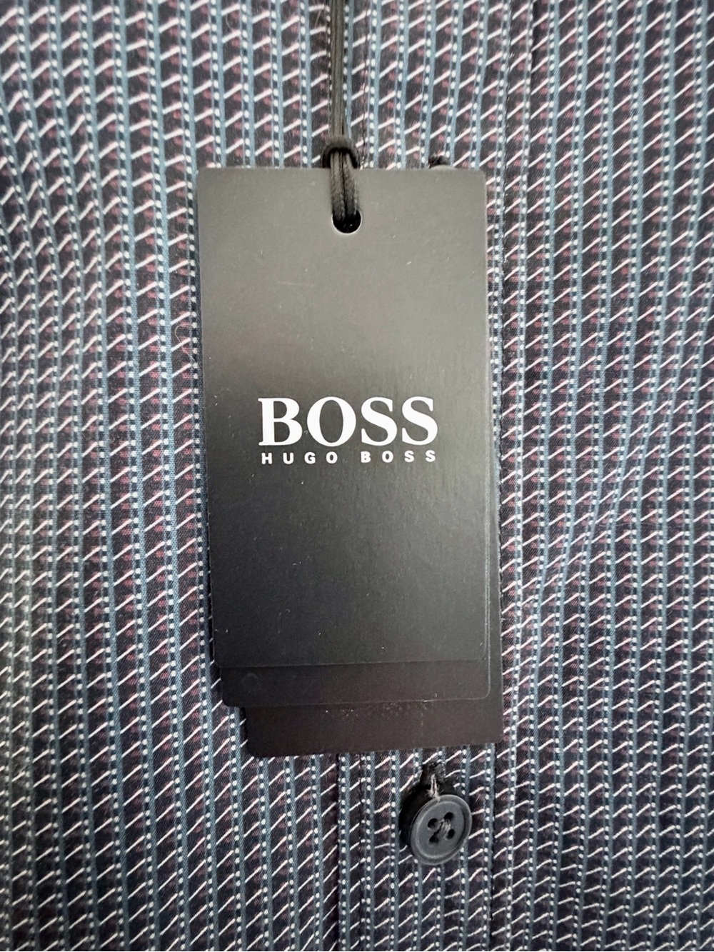 NWT Hugo Boss Ronni Slim Fit Stretch XXL Navy Geometric Print Dress Shirt $148 - Picture 10 of 16